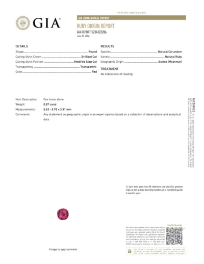 0.87 Carat Burma No Heat Ruby - GIA